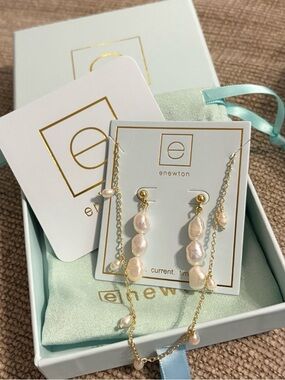 ENewton Gold Freshwater Pearl Necklace & Earring Set - Cream Pearls